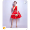 Shinny Tela V Neckline Chic Short Champagne e Red Christmas Party Dresses 2016 Made in China